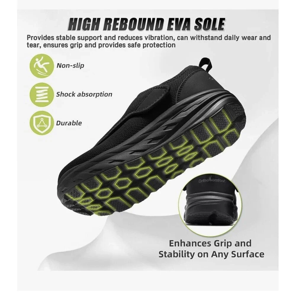 NEW Orthopedic Men's Wide Shoes Diabetic Slip On OrthoComFoot Size 11 Black